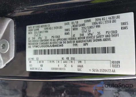 2018 Ford Escape Se из США, поврежденный, VIN 1FMCU0GD8JUB40345